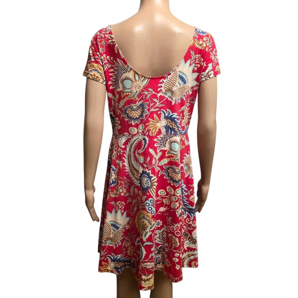 Chaps Red Floral Short Sleeve Fit n Flare Dress Size L - Picture 5 of 10